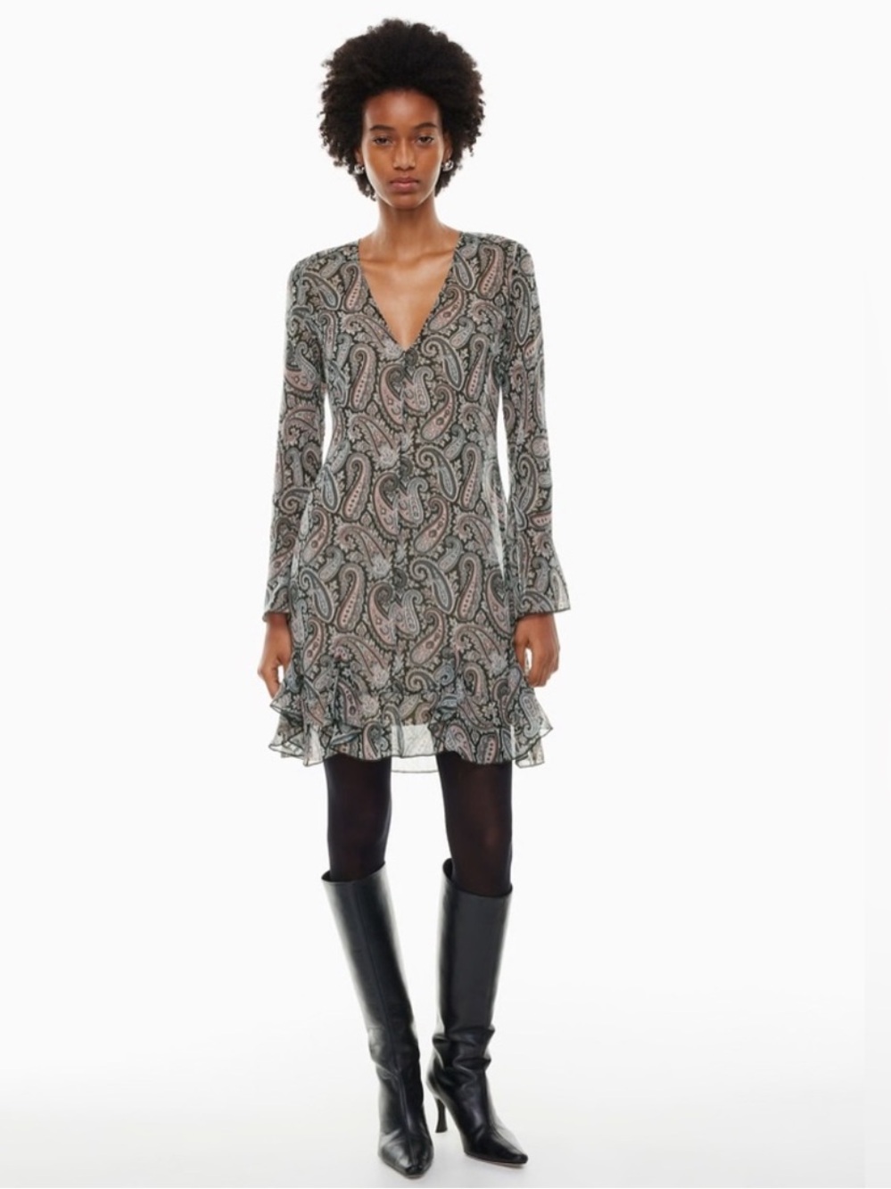 Wilfred folia dress chiffon paisley V-neck ruffle size XXS